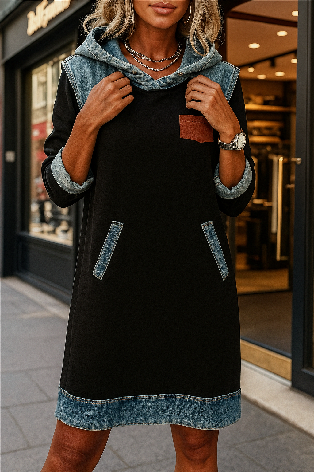 Denivra™ Denim Touch Hoodie Dress